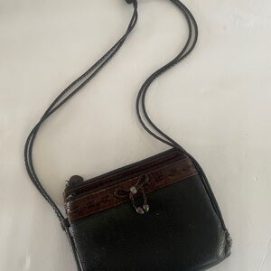 VTG BrightonBlack and Brown Crossbody Bag mini Braided Strap Bow Boho Retro